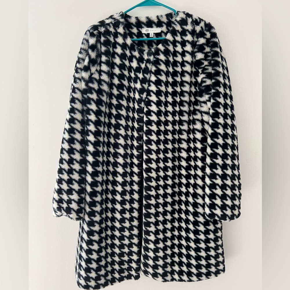 Houndstooth faux fur coat